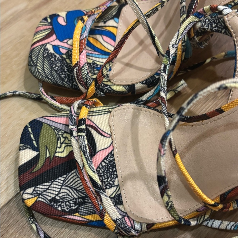 New Lulu's Wiley Multi Print Square toe Lace Up High Heel Sandals size 8 - Picture 9 of 11